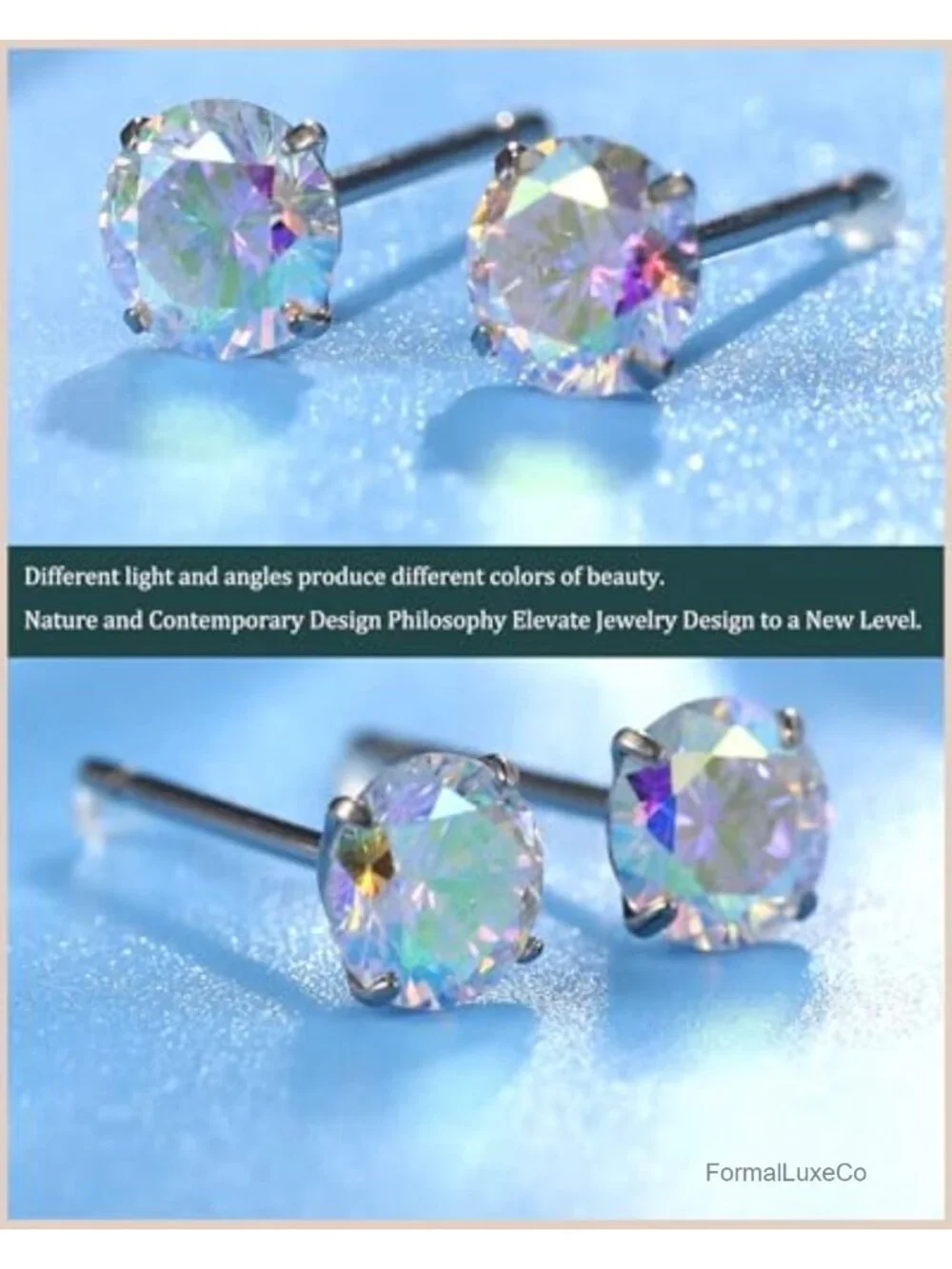 6 Pairs CZ Stud Earrings Set 316L Surgical Steel Hypoallergenic 3-8mm